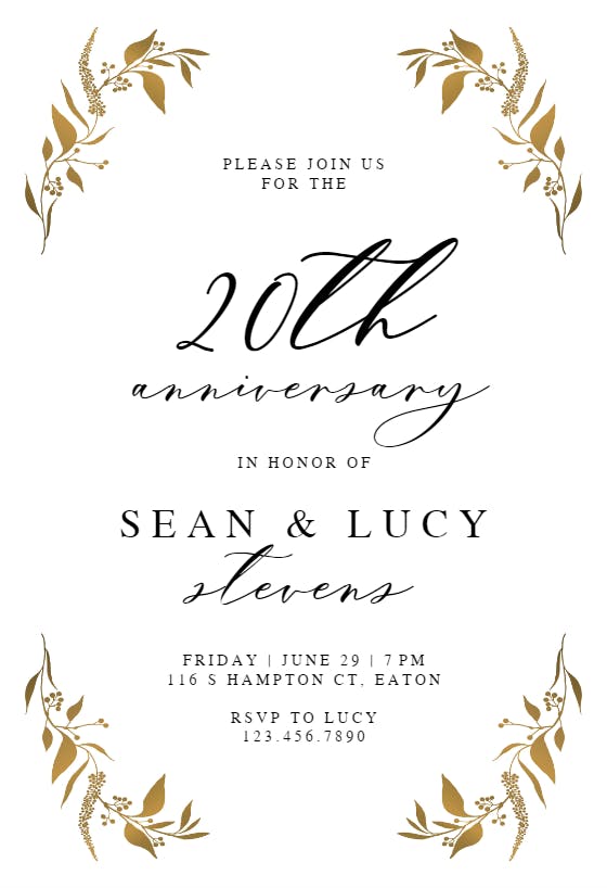 Tiny gold botanical - anniversary invitation