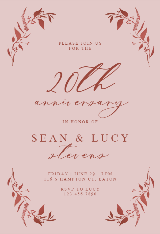 Tiny Gold Botanical - Anniversary Invitation Template | Greetings Island