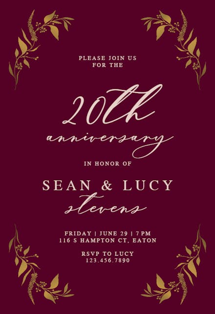 Tiny Gold Botanical - Anniversary Invitation Template | Greetings Island