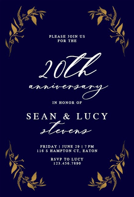 Tiny Gold Botanical - Anniversary Invitation Template | Greetings Island