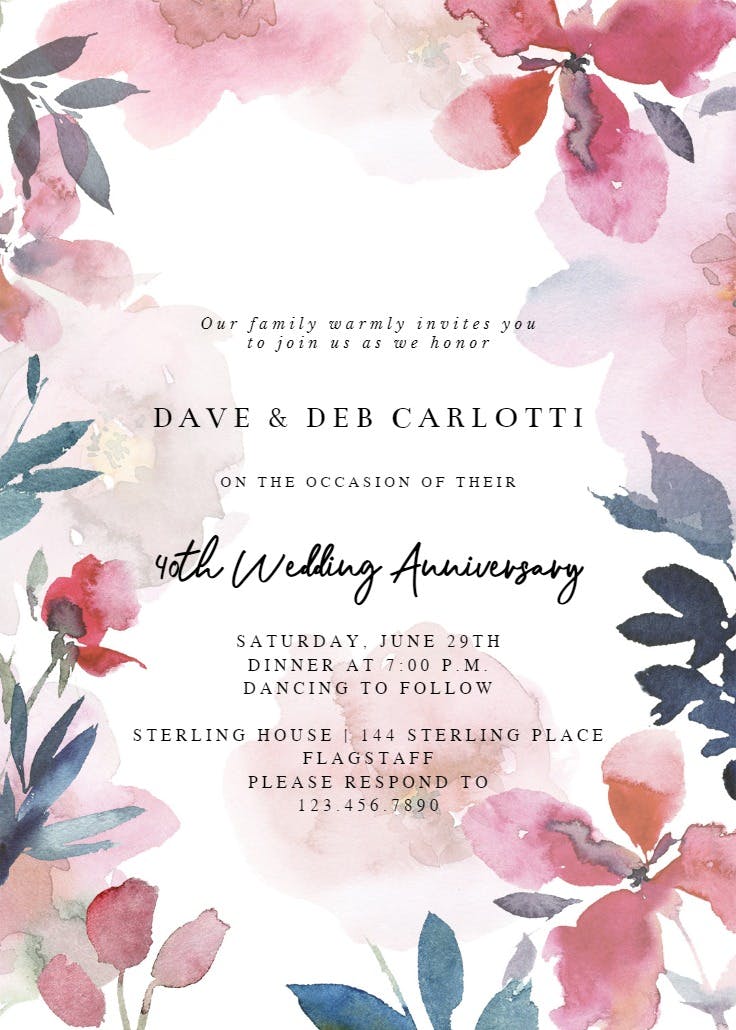 Transparent flowers - anniversary invitation