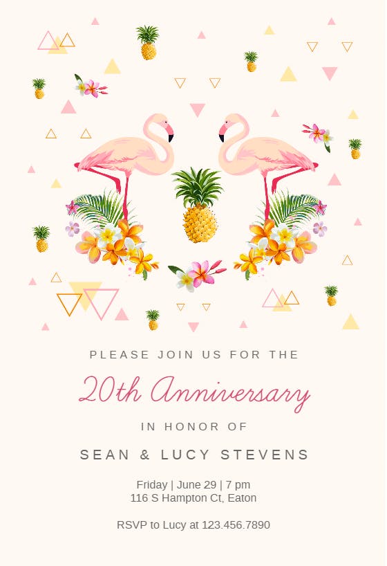 Tropical flamingo -  invitación de aniversario