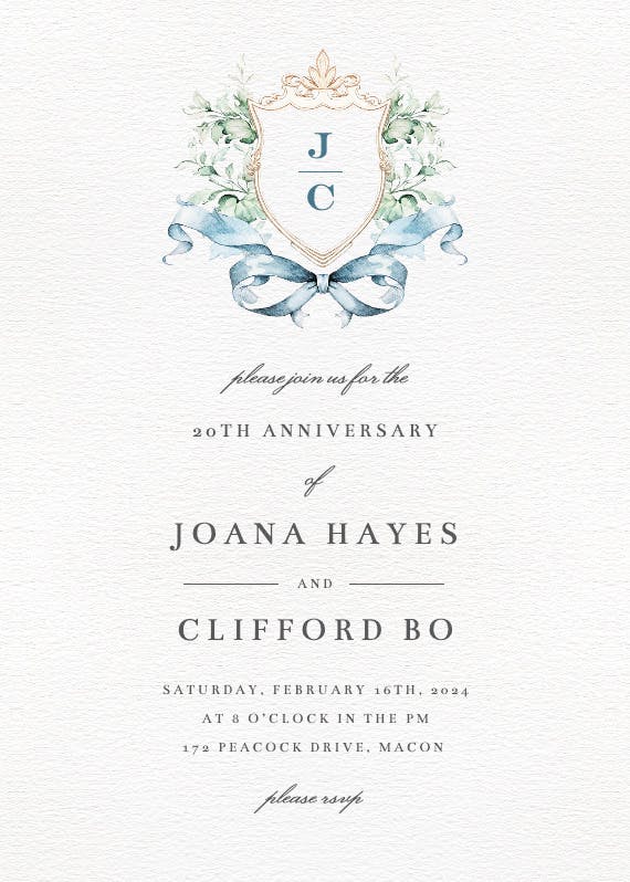 Watercolor crest - anniversary invitation