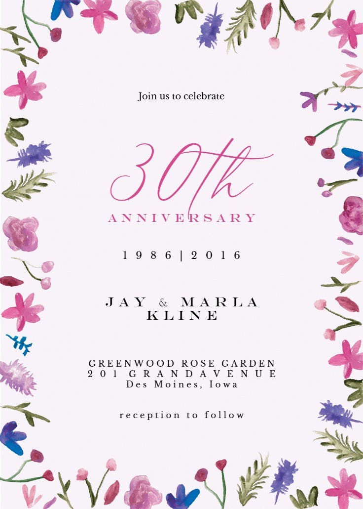 Watercolor flowers - invitación de aniversario