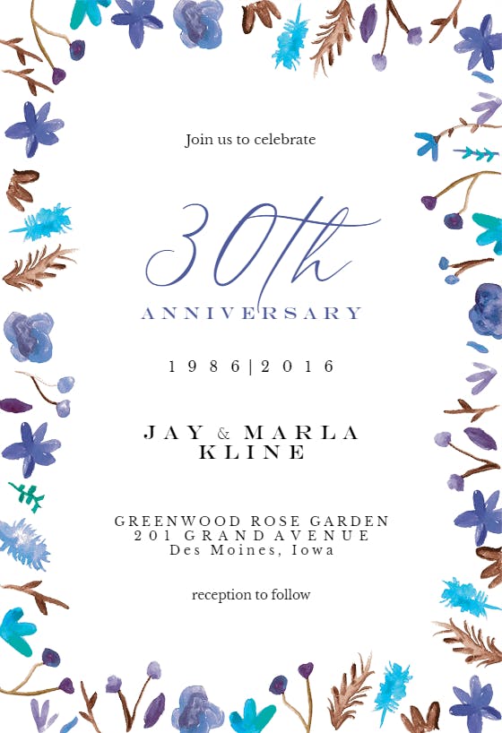 Watercolor flowers - anniversary invitation