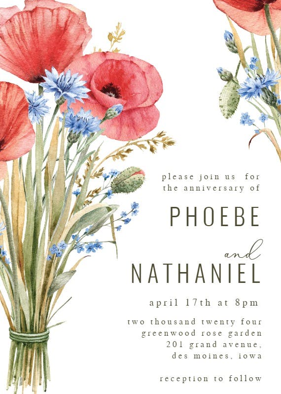 Watercolor poppies - anniversary invitation