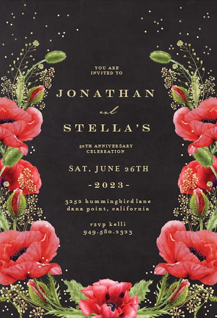 Whimsical poppies - Invitación De Aniversario