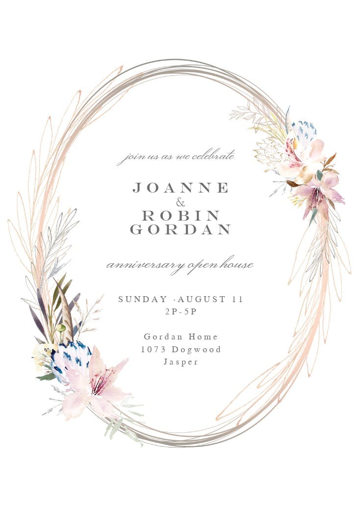 Whimsical wreath - anniversary invitation