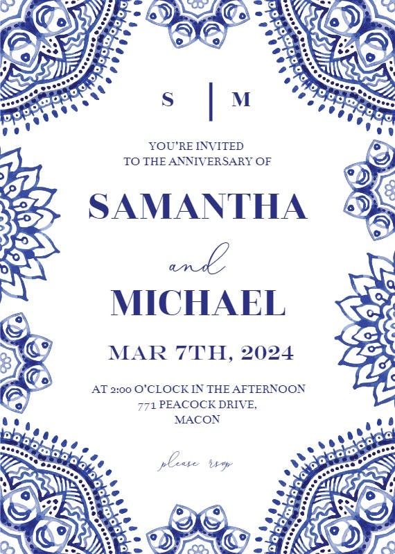 White and blue - anniversary invitation
