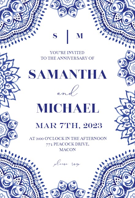 White and Blue - Invitación De Aniversario