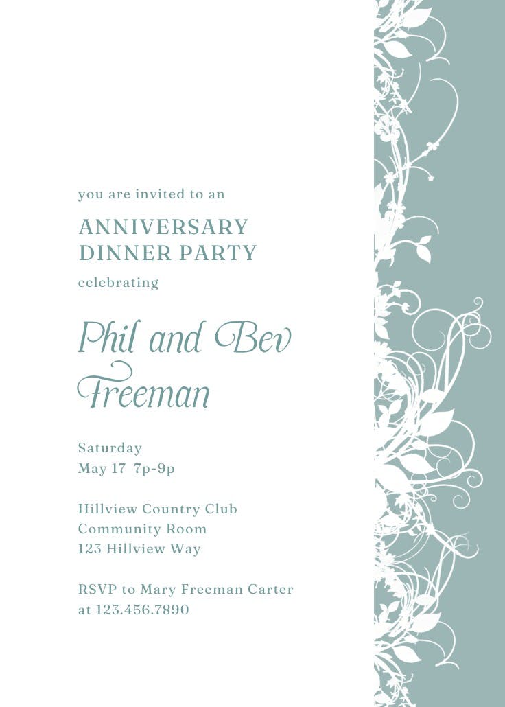 White floral- creme - anniversary invitation