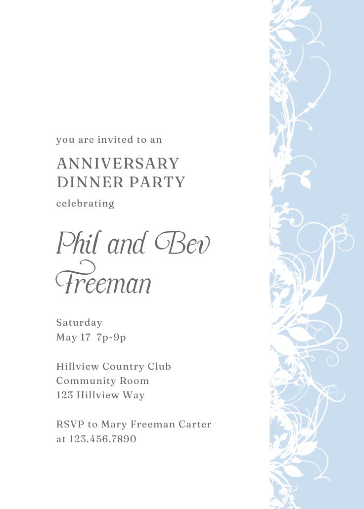 White floral- creme - anniversary invitation