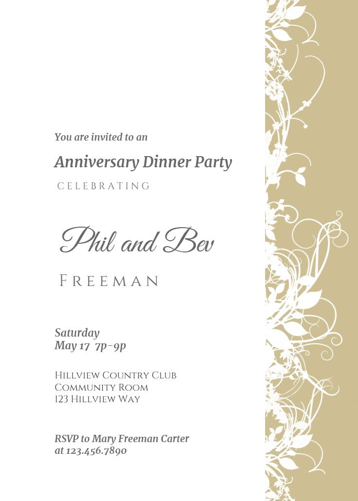 White floral- creme - anniversary invitation