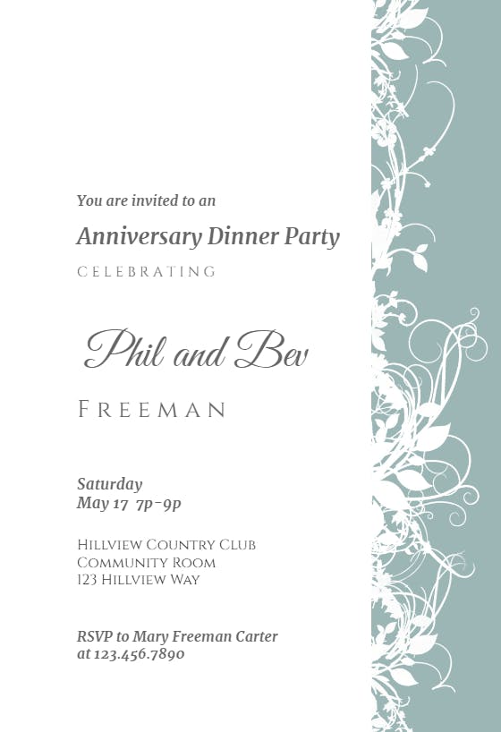 White floral- creme - anniversary invitation