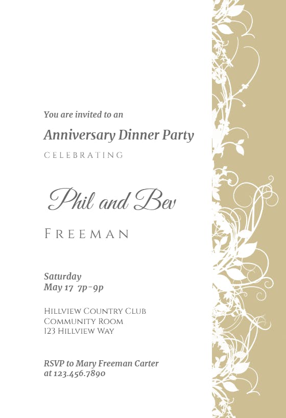 White floral- creme - anniversary invitation