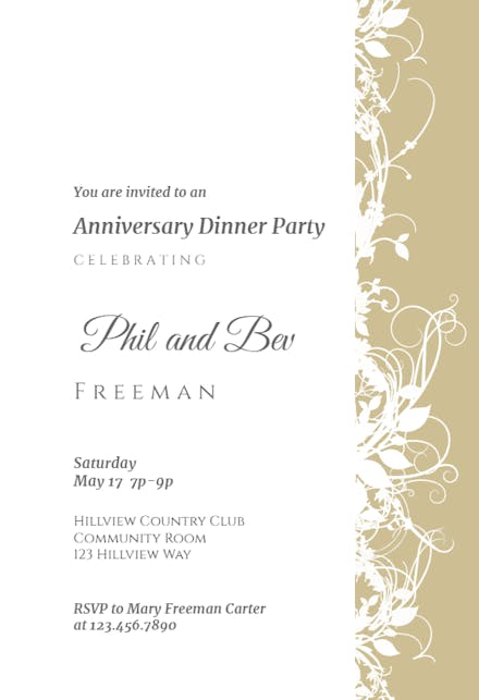White Floral- Creme - Anniversary Invitation
