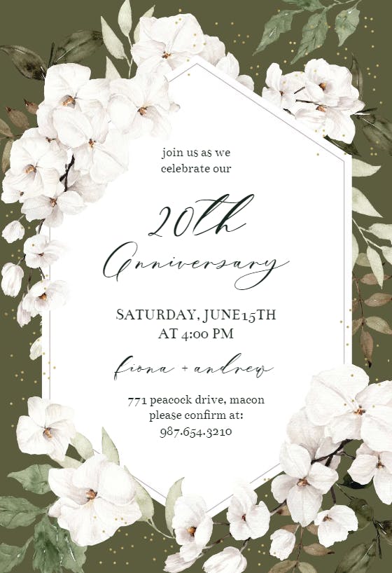 White orchid frame - anniversary invitation