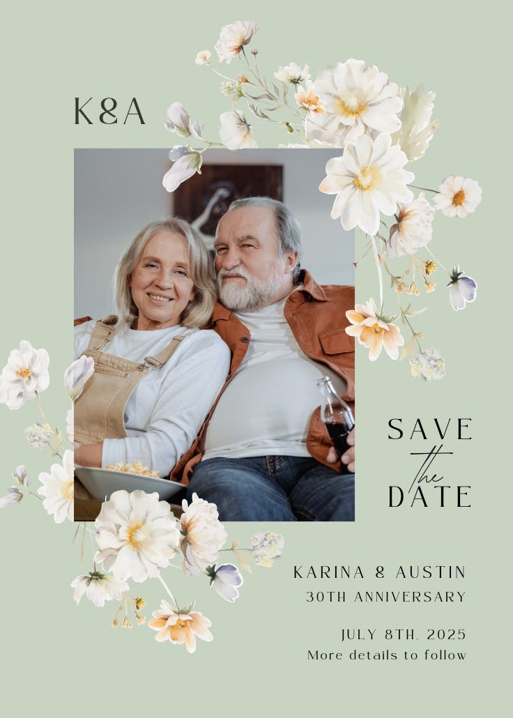 White wildflowers - anniversary invitation