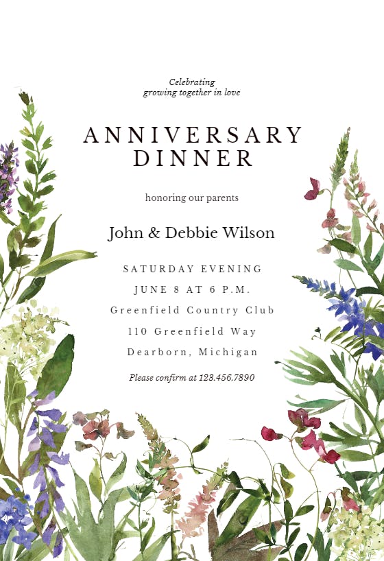 Wild flowers - invitación de aniversario