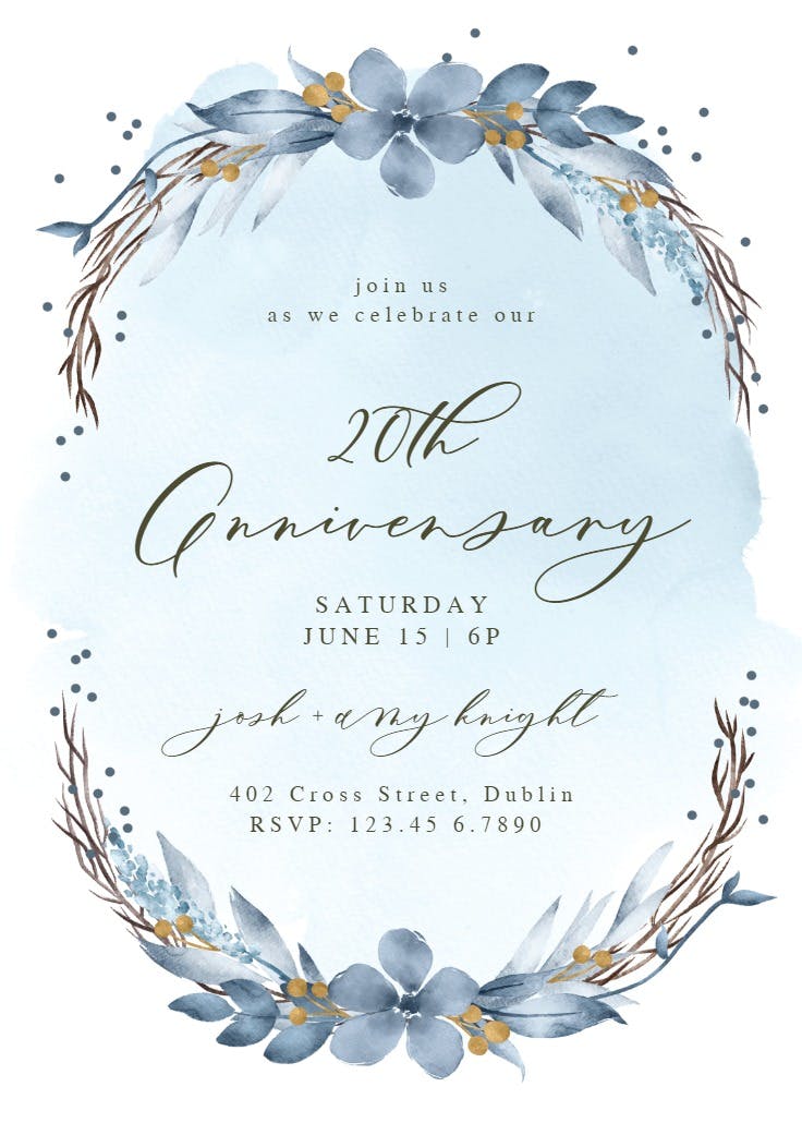 Winter blue flowers - anniversary invitation