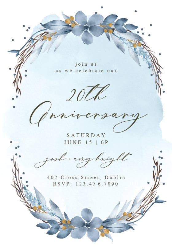 Winter blue flowers - anniversary invitation