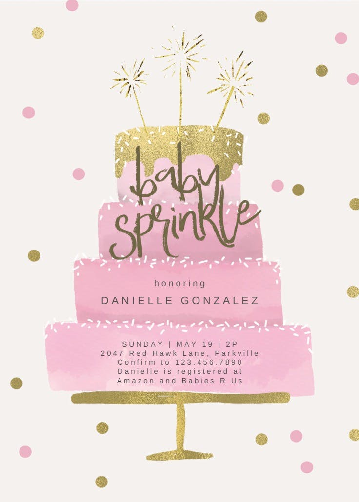 Cake and sparklers - baby sprinkle invitation