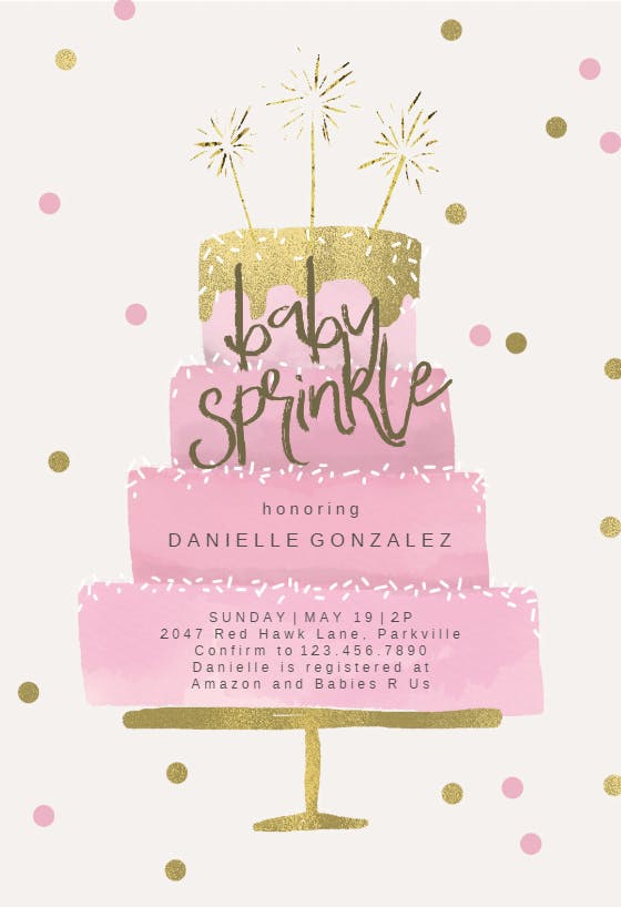 Cake and sparklers -  invitación para bebé espolvorear