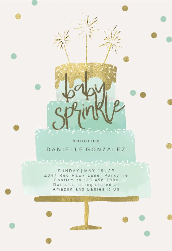 Cake and sparklers - baby sprinkle invitation