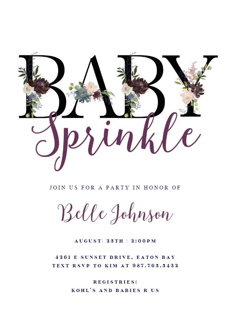 Floral letters - baby sprinkle invitation