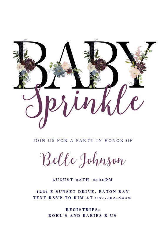 Floral letters - baby sprinkle invitation