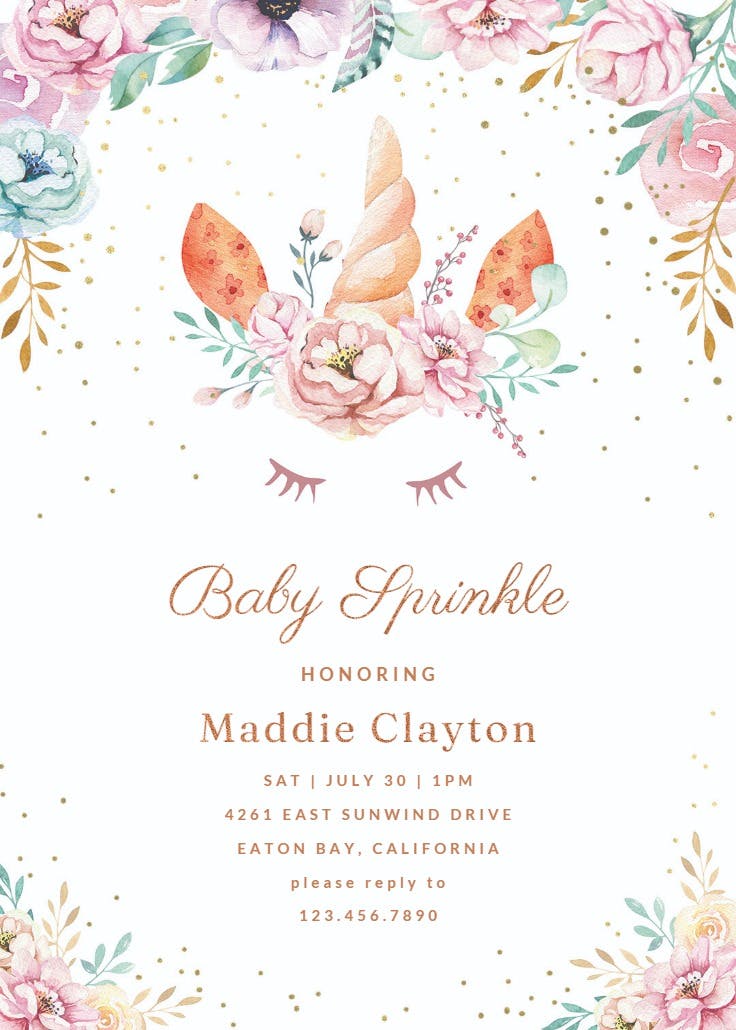 Floral unicorn - baby sprinkle invitation