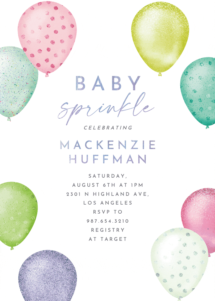 Foil & glitter balloons - baby sprinkle invitation