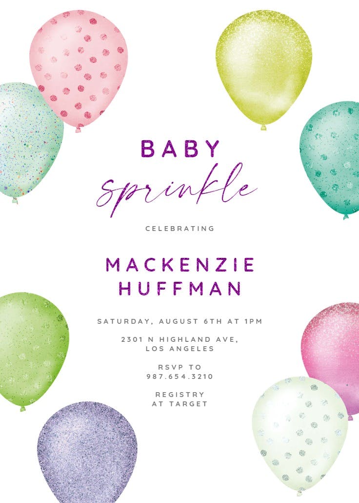 Foil & glitter balloons - baby sprinkle invitation