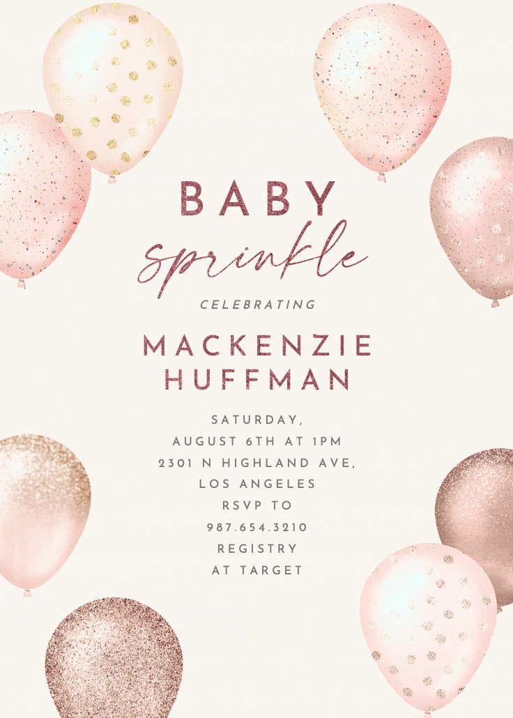 Foil & glitter balloons - baby sprinkle invitation