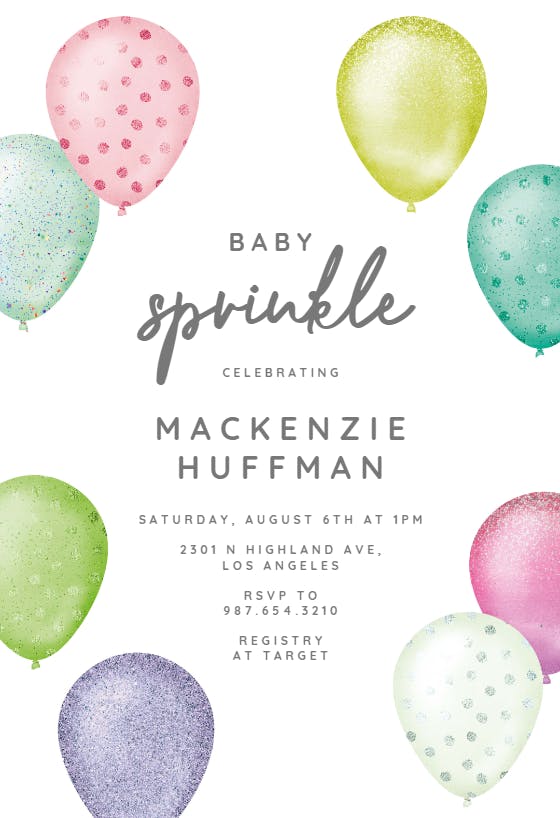 Foil & glitter balloons -  invitación para bebé espolvorear