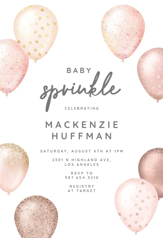 Foil & glitter balloons -  invitación para bebé espolvorear