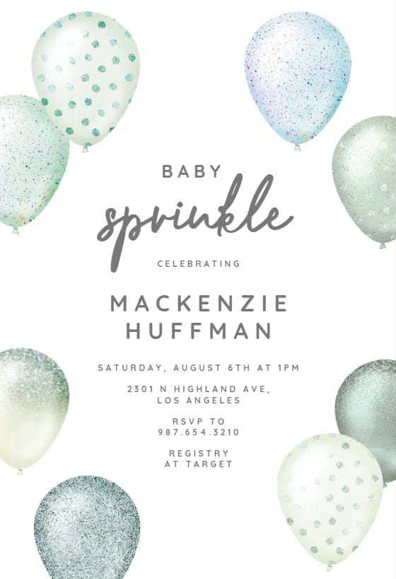 Foil & glitter balloons - baby sprinkle invitation