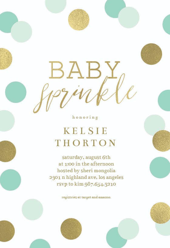 Glitter polka dots -  invitación para bebé espolvorear