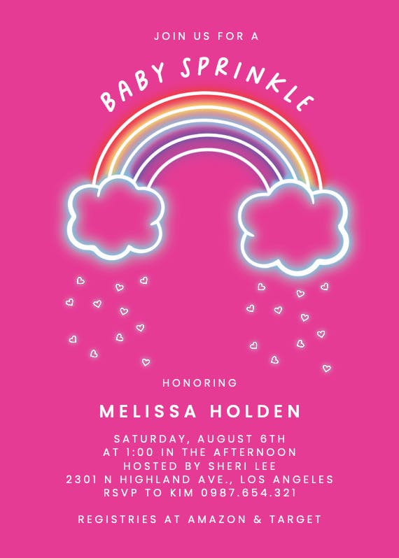 Neon rainbow party - baby sprinkle invitation