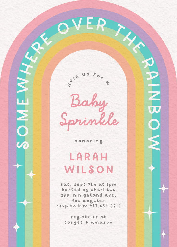 Over the rainbow - invitación para bebé espolvorear
