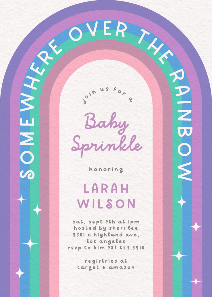 Over the rainbow - invitación para bebé espolvorear
