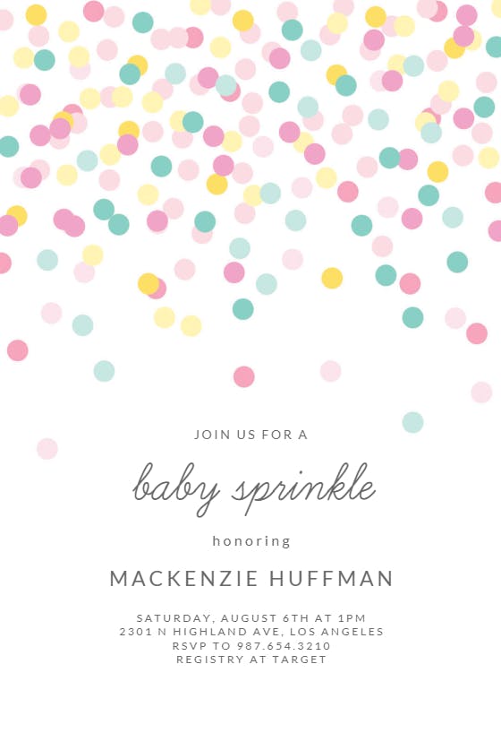 Soft polka dots -  invitación para bebé espolvorear