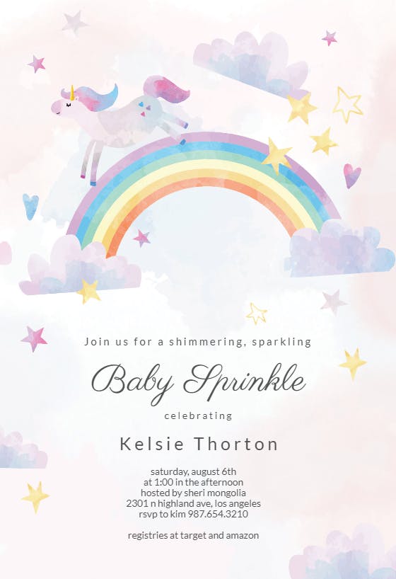 Unicorn party -  invitación para bebé espolvorear