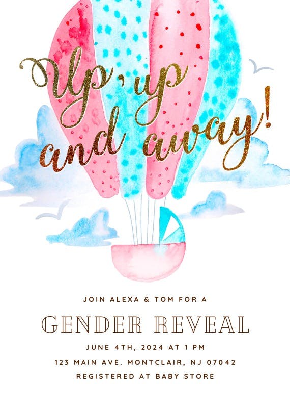 Air balloon - gender reveal invitation