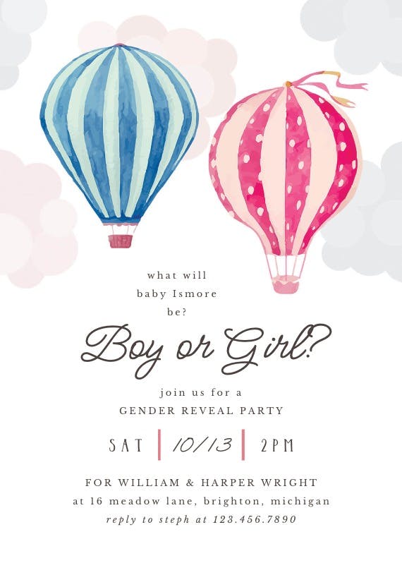 Air balloon reveal - gender reveal invitation