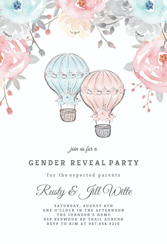 Air balloons & flowers -  invitación de revelación de género