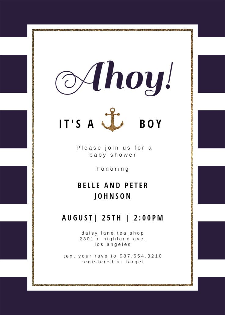 Anchor and stripes - baby shower invitation