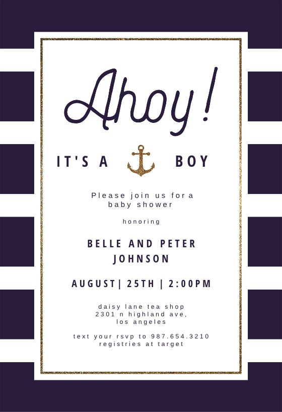 Anchor and stripes - baby shower invitation