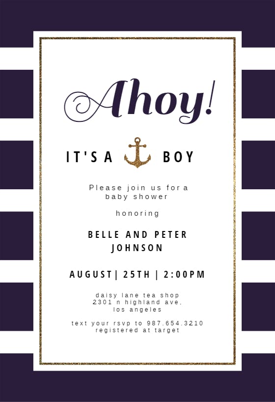 Anchor and stripes -  invitación para baby shower de bebé niño