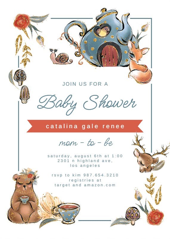 Animal tea party -  invitación para baby shower